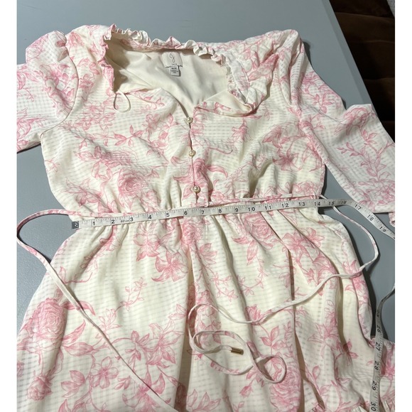 Joie Pink Floral Ruffle Mini Dress Cottagecore Romantic Boho Prairie Size M - Picture 5 of 8